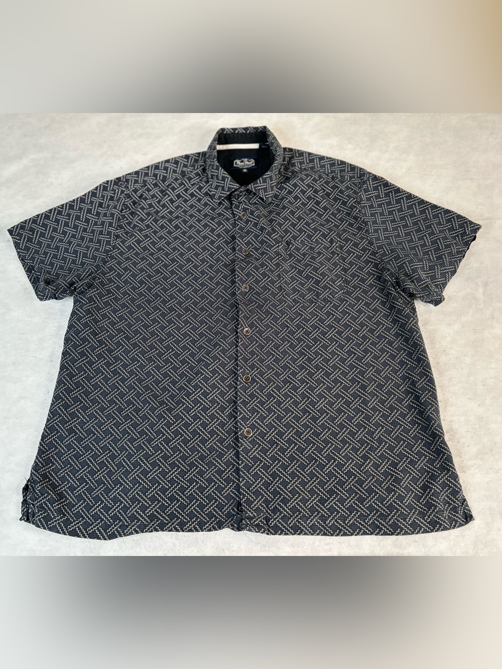 NAT NAST Shirt Mens XL Black Geometric Silk Blend Button Up Short Sleeve